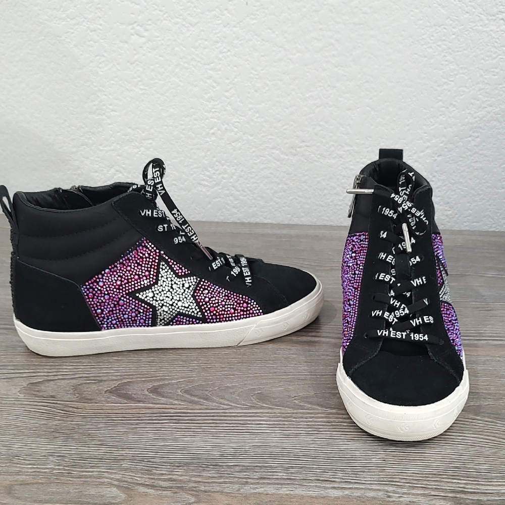 Near New Vintage Havana BAMBA WILD HIGH Tops Sneakers Crystals Purple Black 8